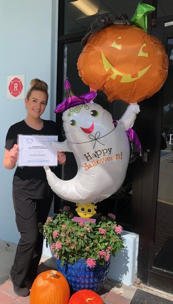 Team member at the Great Smile Dental Halloween celebration